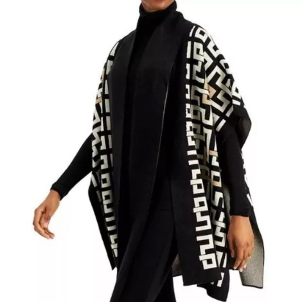 Anne Klein Geometric Cardigan‎ Cape Scarf Set Size S #212